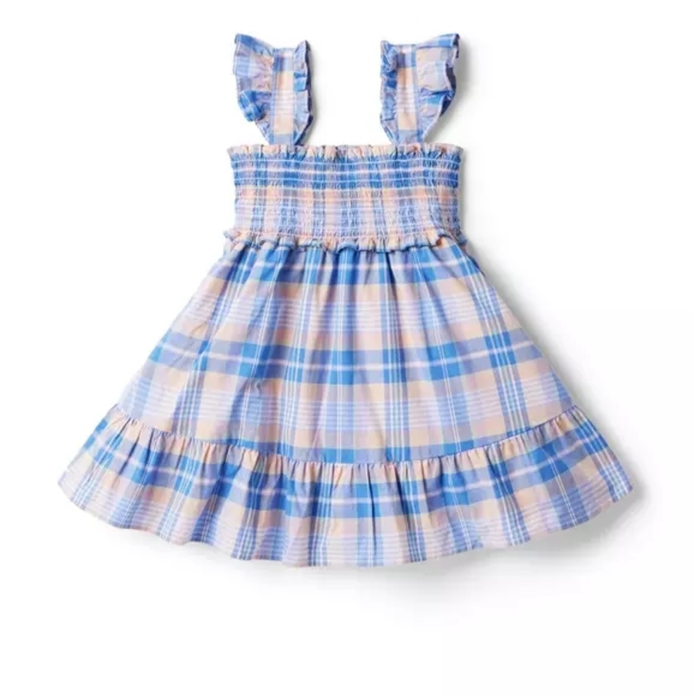 Janie and Jack Blue and Orange Ruffled Smocked Sundress